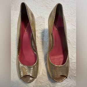 Lilly Pulitzer Shimmering Gold Peep-Toe Heels